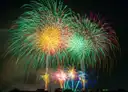 Fuegos artificiales de colores estallan en el cielo nocturno