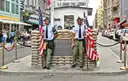 The guard hut at Checkpoint Charlie with its sandbags and US Army sign on a sunny day