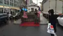 The guard hut at Checkpoint Charlie with its sandbags on a rainy day