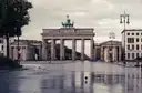 The Brandenburg Gate seen from Pariser Platz on a wet, overcast autumn day