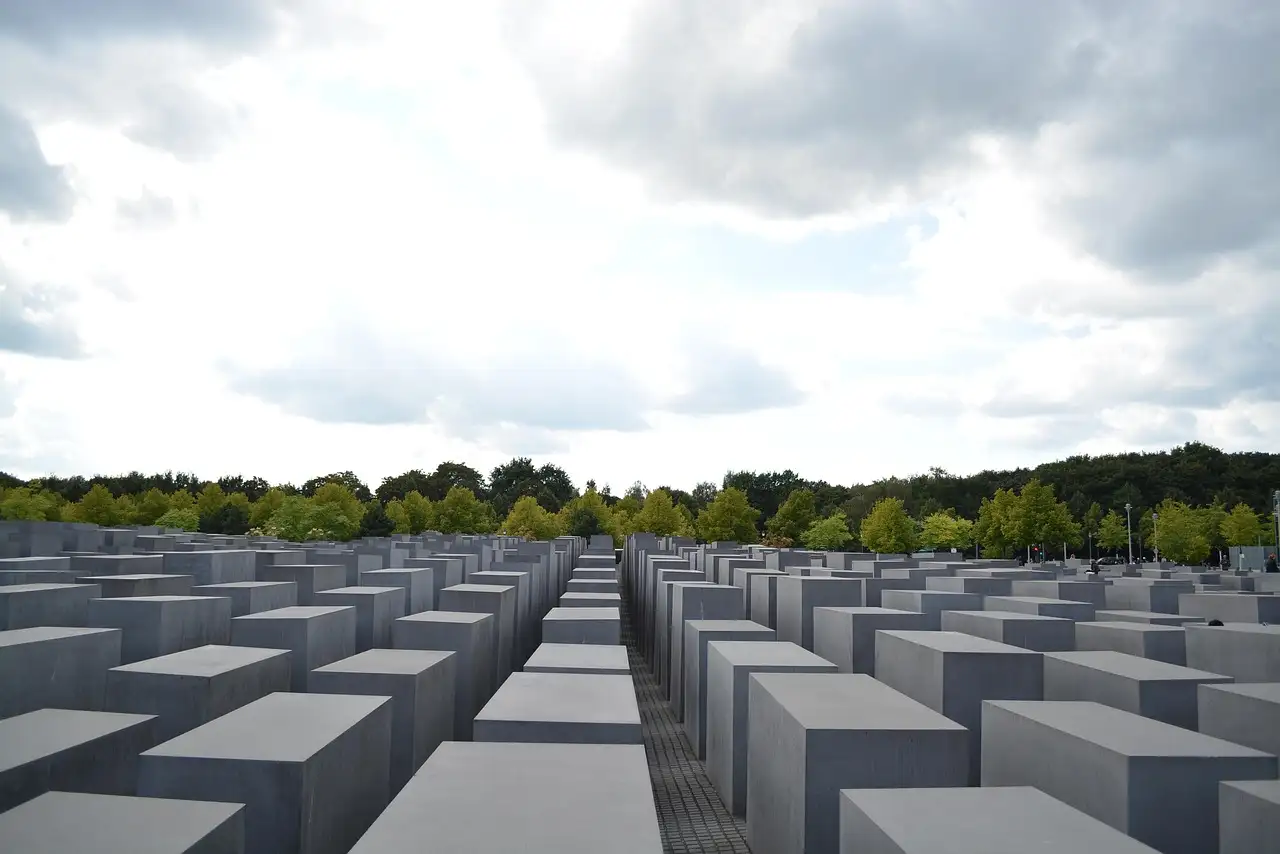 Grey concrete stelae at the Memorial to the Murdered Jews of Europe