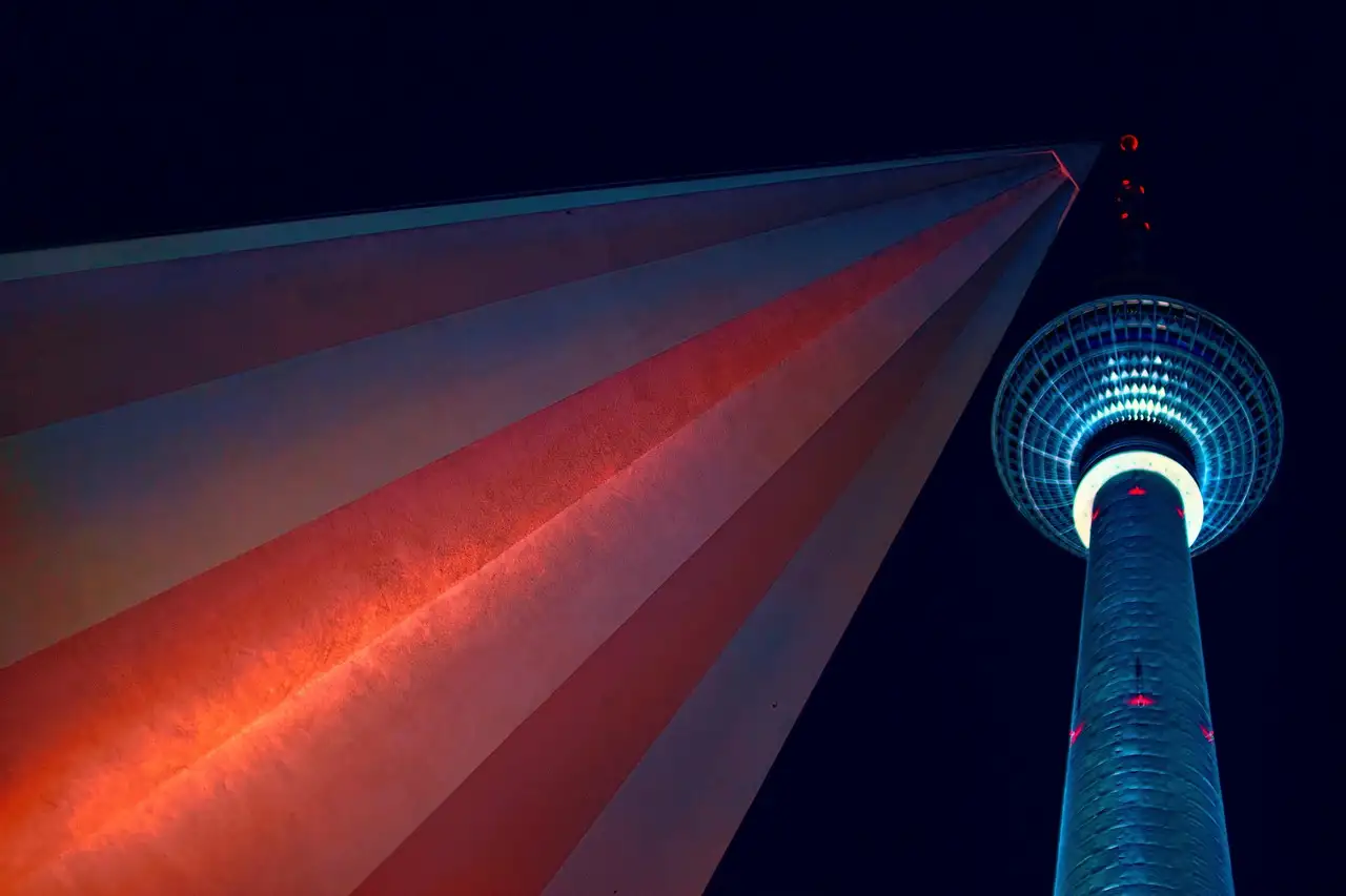 The Berlin TV Tower lit up at night