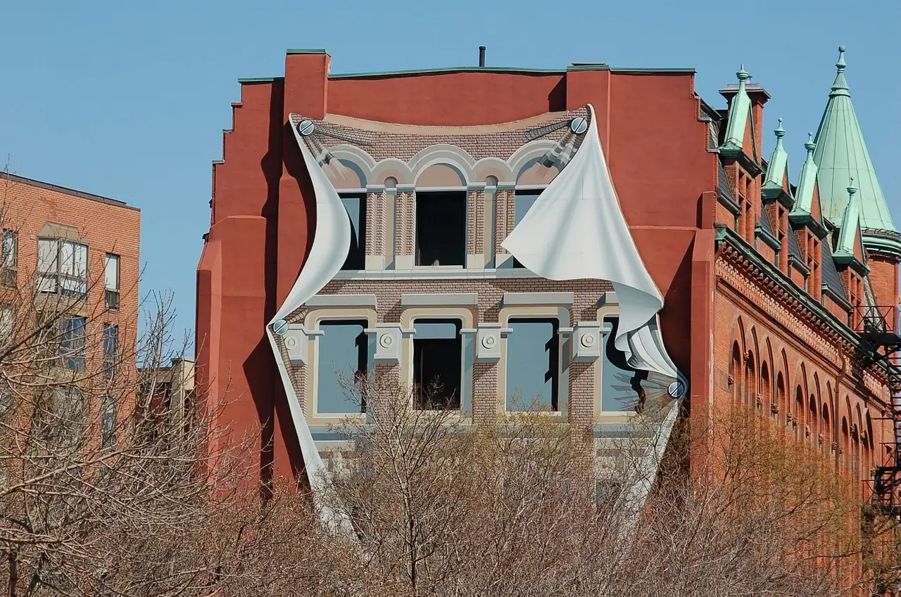 The painted back wall of the Flatiron Building in Toronto's Old Town